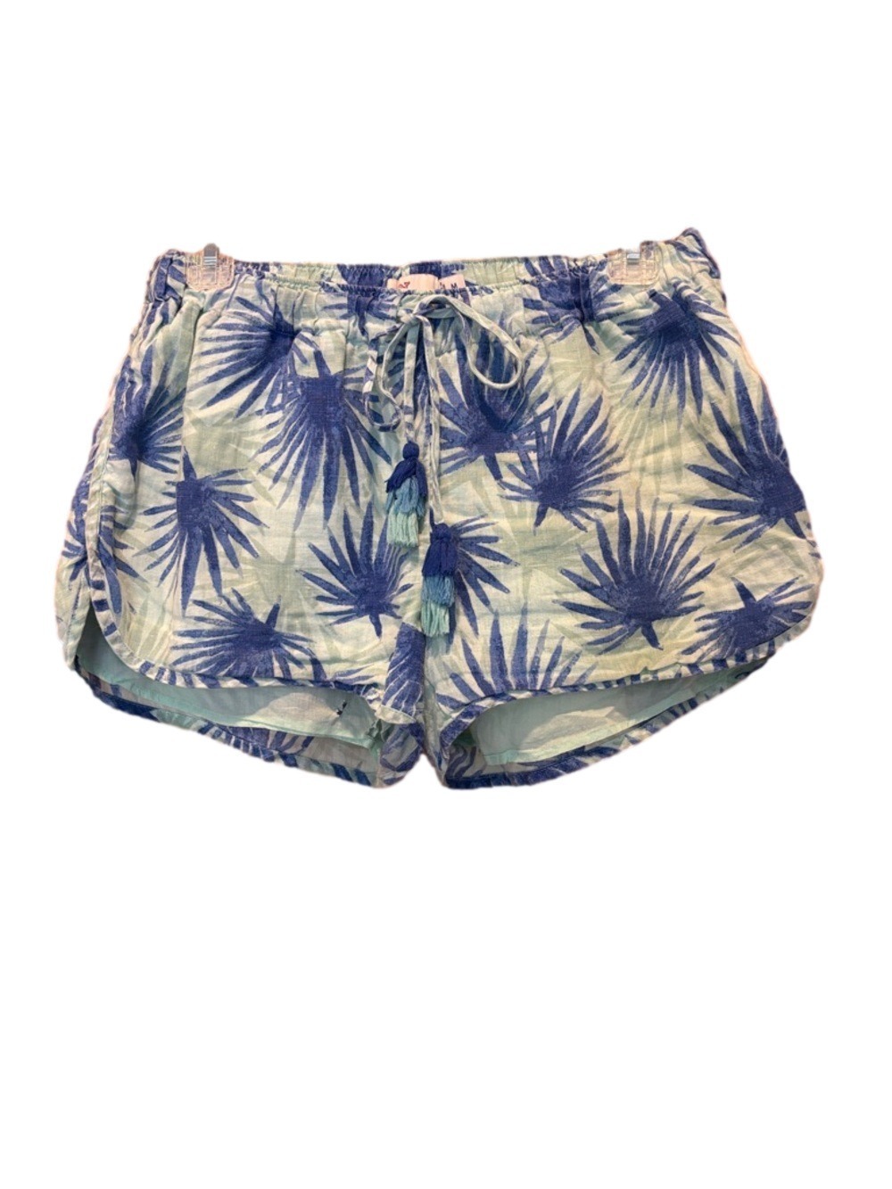 Vineyard Vines 100% Linen Palm Leaf Pull-On Tropical Green/Blue Shorts - Medium